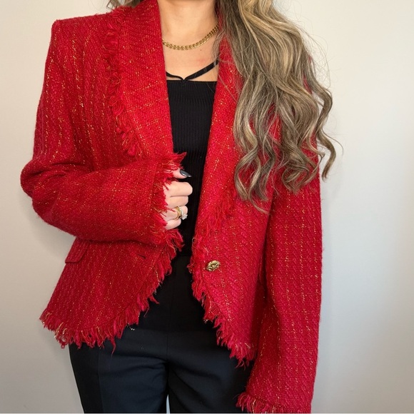 Blushe by Spiegel Tweed red and gold blazer - Picture 1 of 8
